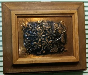 Vintage Embossed Copper Bird Flower Wall Art Framed w/ info from Mfr - Picture 1 of 12
