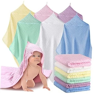 6 Sets Baby Hooded Bath Towels Muslin Cotton Newborn Washcloths Essentials, 32 - Picture 1 of 8