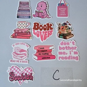 Reading Theme Pink Stickers Lot C Scrapbook Journals Laptop Phone Tumbler Decor - Picture 1 of 1