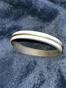 Vintage White Enamel Gold Tone Bangle Bracelet - Picture 1 of 6