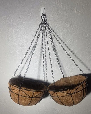 Metal Hanging Basket With Coconut Liner Material 10” Across And 5” Deep 2 Pack - Image 1 of 3
