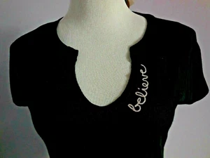 NWT Disney &Junk Food Womens XS Comfy Black T-Shirt Dress Embroidered "BELIEVE" - Picture 1 of 9