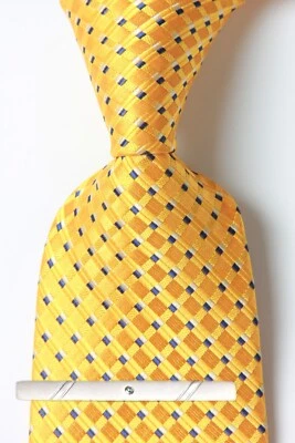 Classic Checks Plaid Yellow Gold Jacquard Weave 100% Silk Men's Necktie Tie - Image 1 of 4