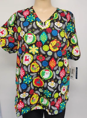 Womens Scrub Top Butter-Soft by UA Cotton Blend Christmas Ornaments  3 Pocket - Image 1 of 4