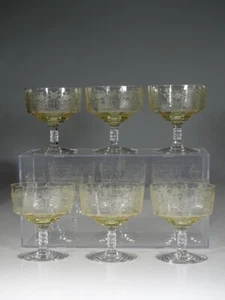 Juego de 6 helados vintage decorativos de vidrio Tiffin Cordelia amarillo mandarín c.1930 - Imagen 1 de 6