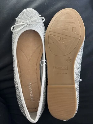 Mocasín plano de ballet ANDIAMO plata diamante estrás NUEVO 8,5 Foto 1 de 3