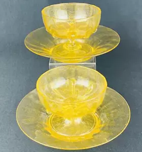 Pair c1900 Antique Venetian Murano Salviati Aventurine Gold Glass Bowl & Saucers - Picture 1 of 24