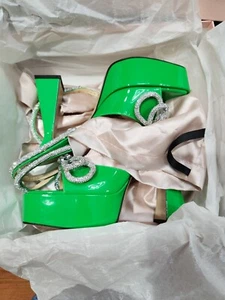 MACH & MACH Double Bow Square Toe Platform Sandals GREEN, Size 39 NIB $1090 - Picture 1 of 8