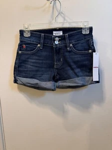 Women NWT "Hudson" dark demin cuffed zip up shorts . Size 23 - Picture 1 of 2