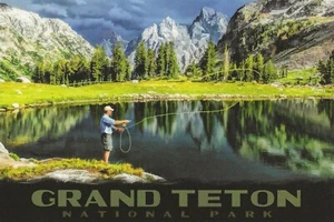 Postcard Wyoming Grand Teton National Park Trout Fishing MINT Unused - Picture 1 of 1