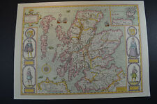 Vintage ozdobny arkusz mapa Szkocji z orkadami John Speede 1610