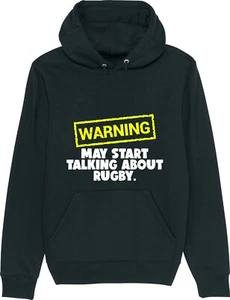 Warning May Start Talking About RUGBY Funny Slogan Unisex Hoodie - Picture 1 of 3