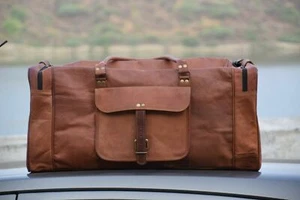 24" Men's genuine Leather luggage gym weekend overnight duffle bag holdall 30" - Picture 1 of 3