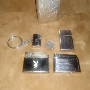 Vintage Cigarette Lighters Tobbaciana Lot Metal Assorted Playboy Keychain Benton - Picture 1 of 6