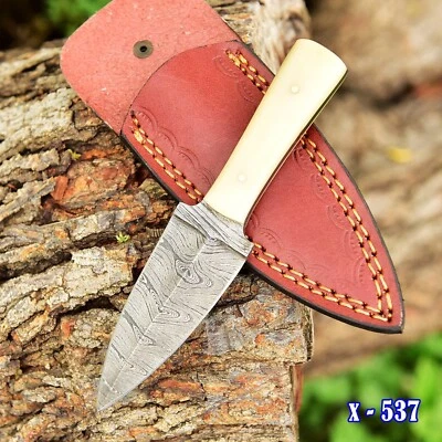 HANDMADE DAMASCUS STEEL DAGGER DOUBLE-EDGED HUNTING BOOT KNIFE MINIATURE - Image 1 of 4