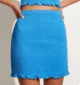 Faithfull The Brand Womens Esti Mini Skirt Size 4 US Turquoise Blue Smocked - Picture 1 of 8
