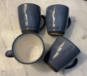 Sango Blue Stoneware 4" Coffee Mugs Drip Glaze SET OF 4 - Picture 1 of 5