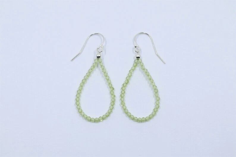 Dainty Peridot Faceted Round Drop Shape August Birthstone Handmade Drop Earrings - Image 1 of 4