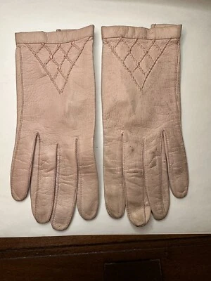 Guantes de conducción vintage de cuero genuino rosa pálido para mujer talla pequeña GR-51 Foto 1 de 4
