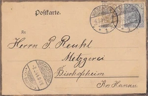 Postkarte um 1904 nach Bischofsheim Krs. Hanau Stempel Wiesbaden letzen 200 Tage - Bild 1 von 2