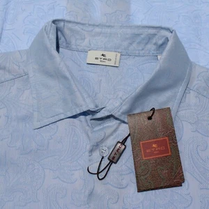 Etro NWT Dress Shirt Size 42 in Light Blue Paisley Pattern 100% Cotton - Picture 1 of 12