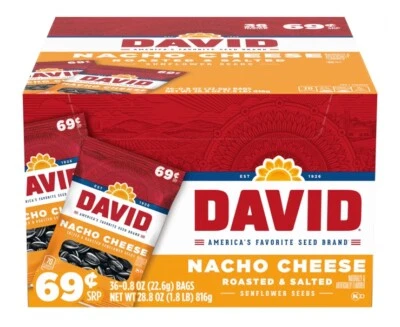 Semillas de girasol DAVID, queso Nacho, bolsas de 0,8 onzas (caja de 36 unidades) Foto 1 de 2