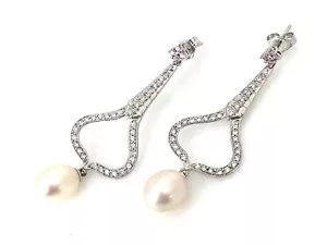 Pendientes de poste de lágrima colgantes de plata esterlina, circonio cúbico y perlas de colección - Imagen 1 de 7