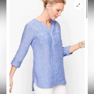 Talbots Linen Pintuck Popover Shirt Blue Cross Dyed Women's Size XL Long Sleeve - Picture 1 of 8