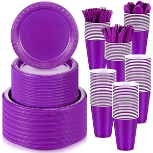Lila Kunststoff Geschirr Set - 300 Teile enthalten 50 Teller, 50 Vorspeisen Teller... - Bild 1 von 7