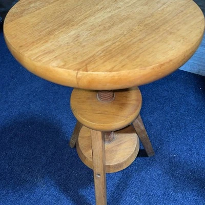 Vtg Industrial Swivel Screw Artist Stool Oak Plant Stand Boho Cottage Tri-Pod - Image 1 of 4