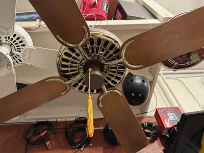 Vintage Hunter Original 22372 Robbins & Myers 1980 Brown/Brass 52” Ceiling Fan - Image 1 of 4