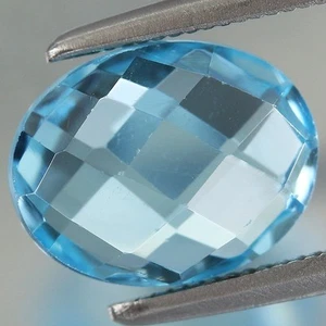 2.34ct t.w 9x7mm Oval Checkerboard Natural Sky Blue Topaz Gemstone, Brazil - Picture 1 of 4