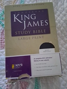 Large Print King James Study Bible - Black Bonded Leather NIB - Picture 1 of 5