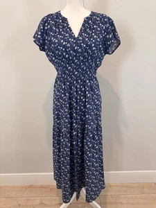 Sojourn Blue Floral Maxi Dress Women’s Sz S Short Sleeve V Neck Elastic Waist - Picture 1 of 12