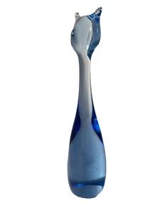 Hand Blown Blue Glass Cat Figurine Feline 8.5” Tall Air Bubbles Present - Picture 1 of 10