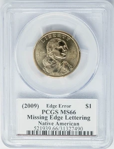 2009 Sacagawea Native American $ Error Missing Edge Lettering Moy MS66 PCGS  - Picture 1 of 3