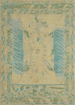 Beige Oushak Vegetable Dye Area Rug 9x11 Handmade Transitional Wool Carpet - Image 1 of 4