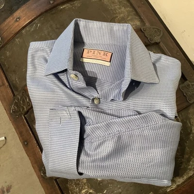 Thomas Pink Blue Cotton Dress Shirt w/French Cuffs Sz 15.5/39 - Image 1 of 4