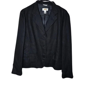 Talbots Irish Linen Blazer Women’s 14 Black 3-Button Jacket Pockets Minimalist  - Picture 1 of 11
