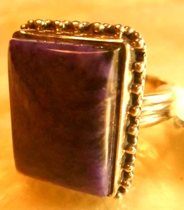 New Sterling Silver Square Charoite Ring Size 9.5 - Picture 1 of 6