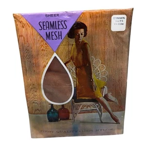 Vintage Fair Lady Seamless Mesh Stockings Nude Heel Cinnamon 9 1/2 Reinf Toe - Picture 1 of 2