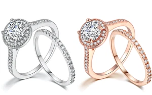 R083 Women Jewelry 18K Rose White Gold Engagement Wedding Bridal Band Ring Set - Picture 1 of 5