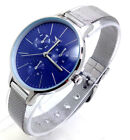 565B Women's Celebrity Style Wrist Watch Silver Mesh Bracelet Blue Dial Quartz