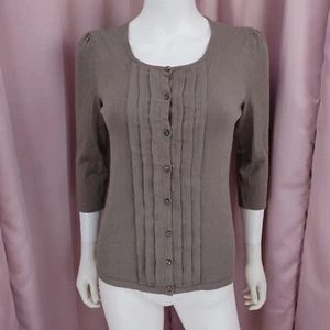 Ann Taylor Women's Brown Pleated Button-Up 3/4 Sleeve Cardigan Small - Picture 1 of 6