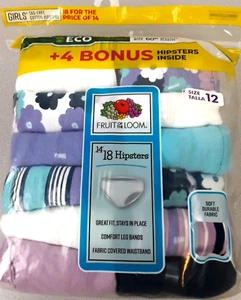 Fruit of the Loom Girls Tag Free 18 Pack Cotton Hipsters Size 12 - New (67) - Picture 1 of 12