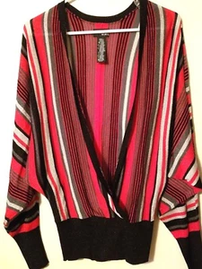 Mix It Womens Sweater Open Front Size S Small Batwing Sleeve Red Black White - Picture 1 of 11