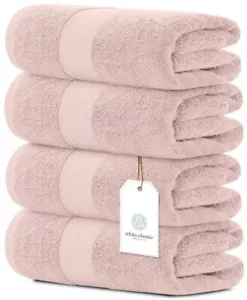 White Classic Luxury Bath Towels - Cotton Hotel spa Towel 27x54 4-Pack Pink - Picture 1 of 6