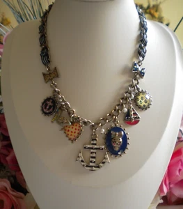 BETSEY JOHNSON  LOVELY RARE MULTICOLOR NAUTICAL THEAMED MULTICHARM NECKLACE - Picture 1 of 15