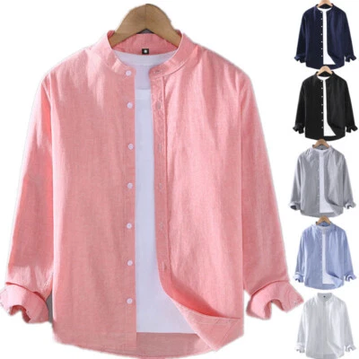 Mens Long Sleeve Cotton Linen Shirt Loose Blouse Button Down Shirts Casual Tops❁ - Image 1 of 4