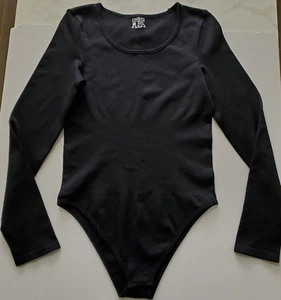 OQQ Bodysuit Women M Fitted Black Long Sleeve Round Neck Snaps Waist Control - Picture 1 of 6